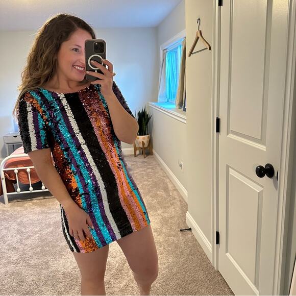 Karlie Striped Sequin Mini Dress Small - Picture 2 of 10